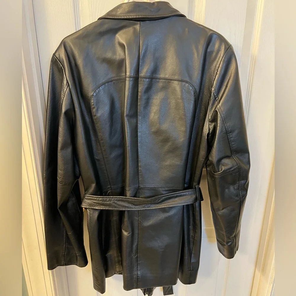 Worthington Black Leather 3/4 Jacket/Coat with Tie Belt Sz L